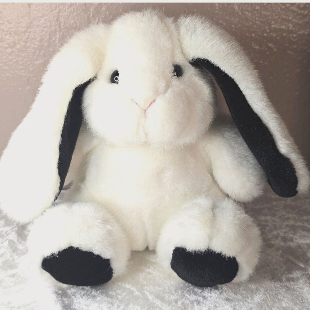 Vintage 1990s Westcliff Bunny Rabbit Plush 10" White Black Ears Feet Rare
